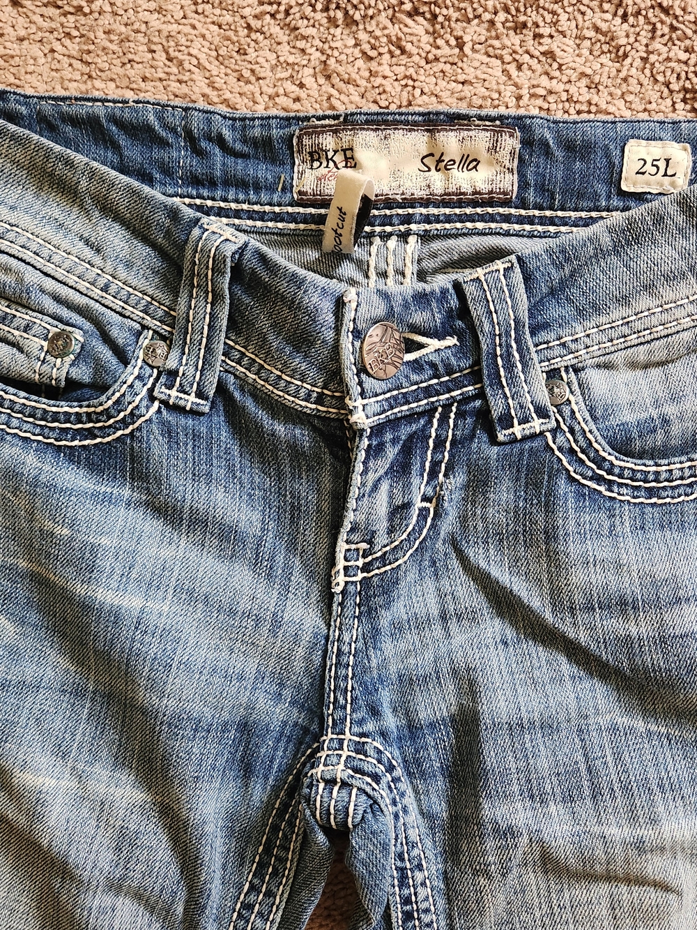Y2K BKE Stella Ultra Low Rise Bootcut Vtg Jeans 25L Light Wash Rodeo Western - Picture 2 of 7
